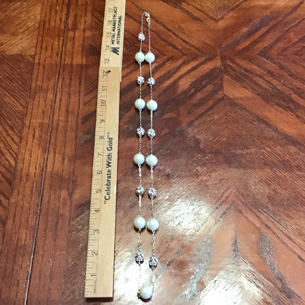 Signed Carolee Pearl + Rhinestone Necklace 34” - Picture 4 of 4